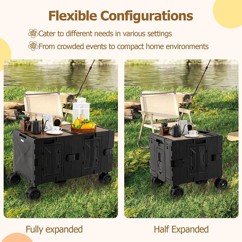 Large Foldable Utility Cart with 2-Tier Storage Crates and Telescoping Handle by DirectDeals