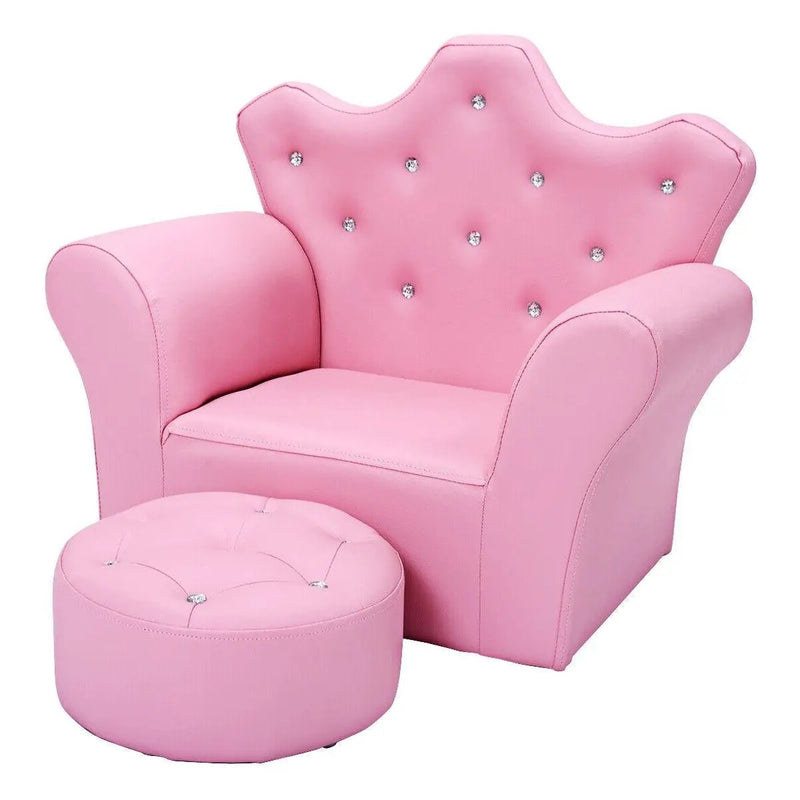 Children Upholstered Princess Sofa with Ottoman and Diamond Decoration for Boys and Girls by DirectDeals