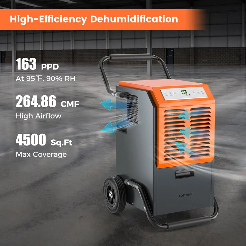 163 Pints Commercial Dehumidifier with Drain Hose and 24H Timer-Gray by DirectDeals