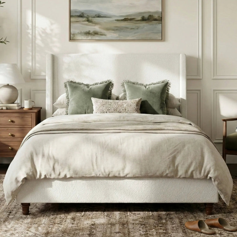 52.7" Tall Upholstered Wingback Queen Platform Bed Frame by HouseOfZazla
