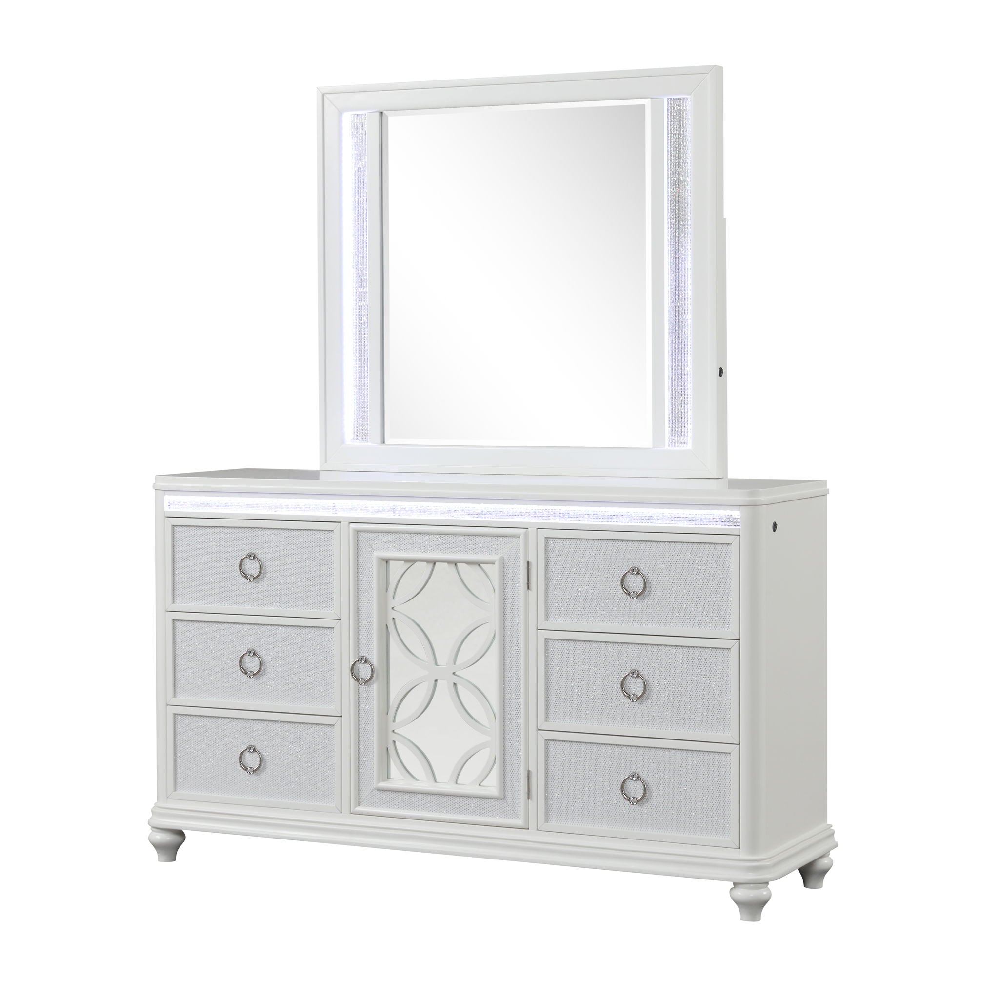 Abigale - Mirror For Dresser Top Made With LED (Includes Only Mirror) - White by HouseOfZazla
