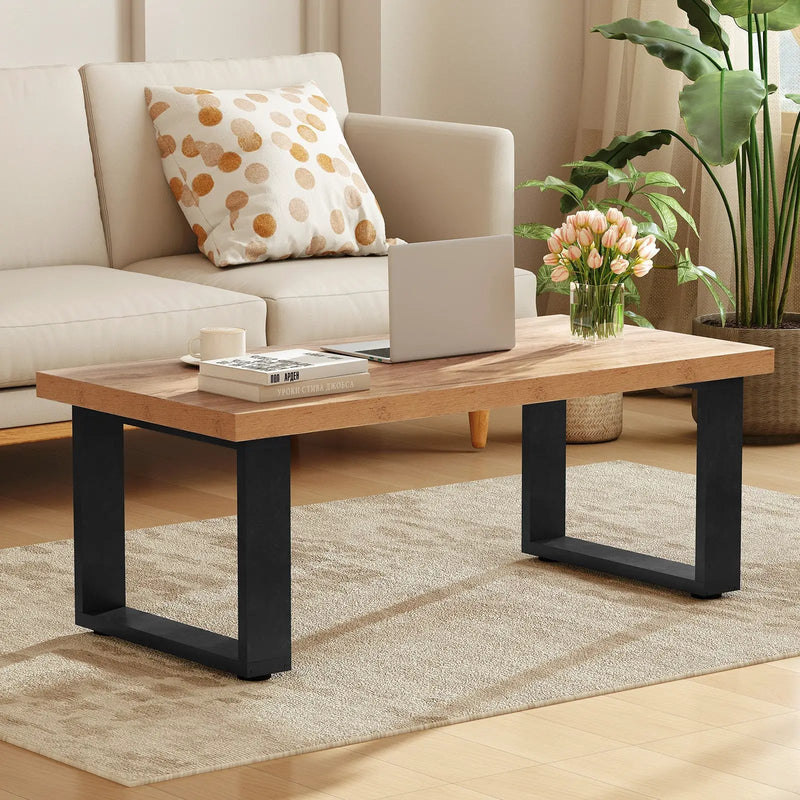 47 inch Farmhouse Style Rustic Coffee Table with Thickened Tabletop and Natural Wood Texture-Oak by DirectDeals