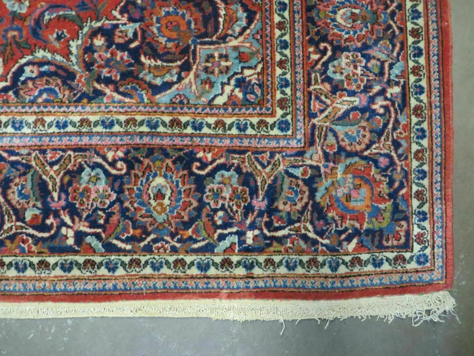Persian Kashan Rug 4x7, Red and Navy Blue Semi Antique Vintage Wool Oriental Carpet, Hand Knotted Rug, Floral Medallion, High Quality Fine Carpet by Jewel Rugs