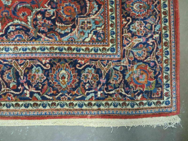 Persian Kashan Rug 4x7, Red and Navy Blue Semi Antique Vintage Wool Oriental Carpet, Hand Knotted Rug, Floral Medallion, High Quality Fine Carpet by Jewel Rugs
