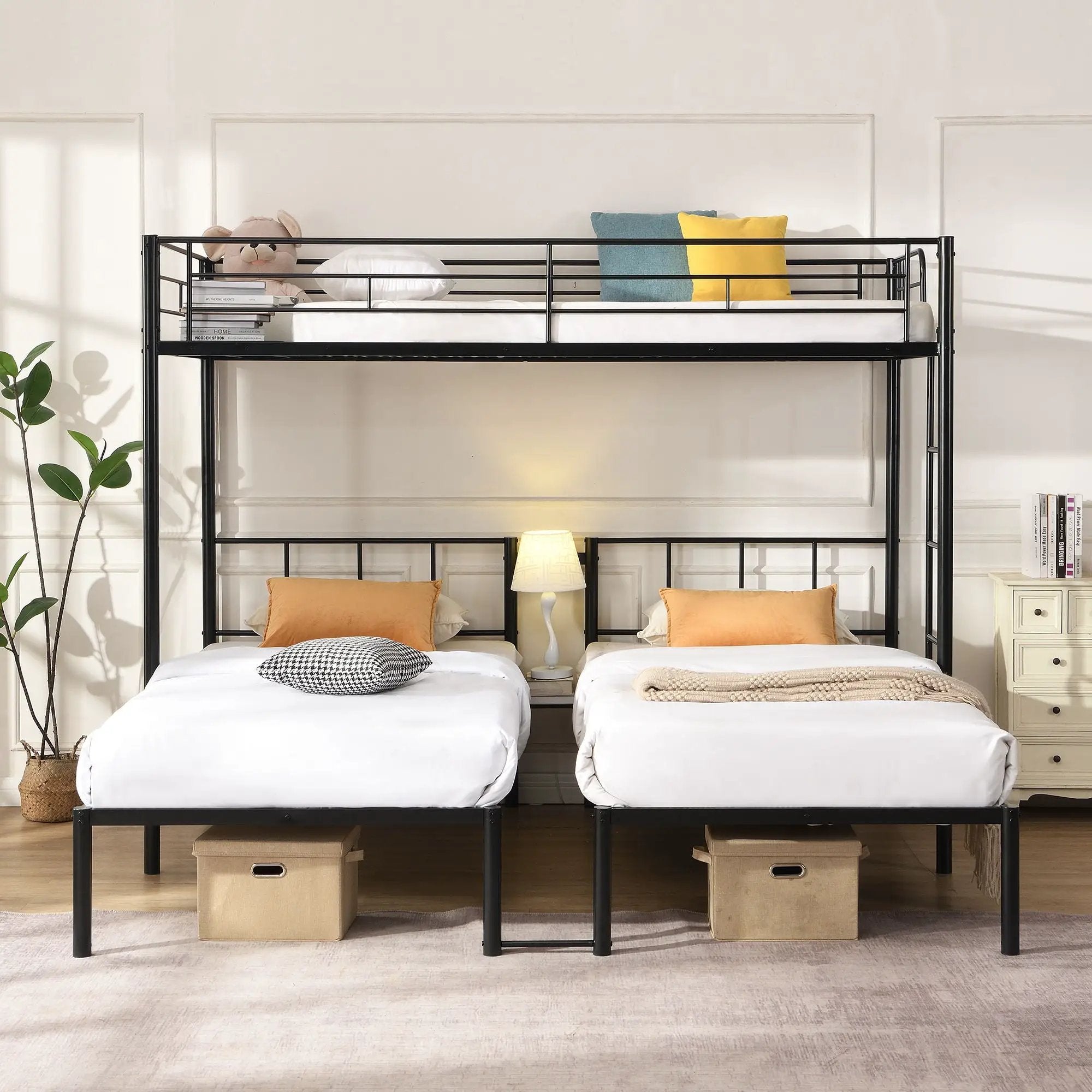Twin Over Twin Over Twin Triple Bunk Bed With Safety Rails And Storage Shelf - Black by Unique Piece Furniture