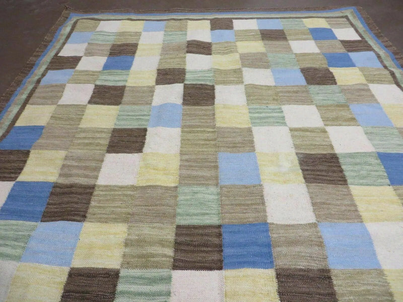 5' X 8' Hand-knotted Kilim Dhurrie Wool Cotton Rug Flat Weave Carpet Checkered Pattern Colorful Multicolor by Jewel Rugs