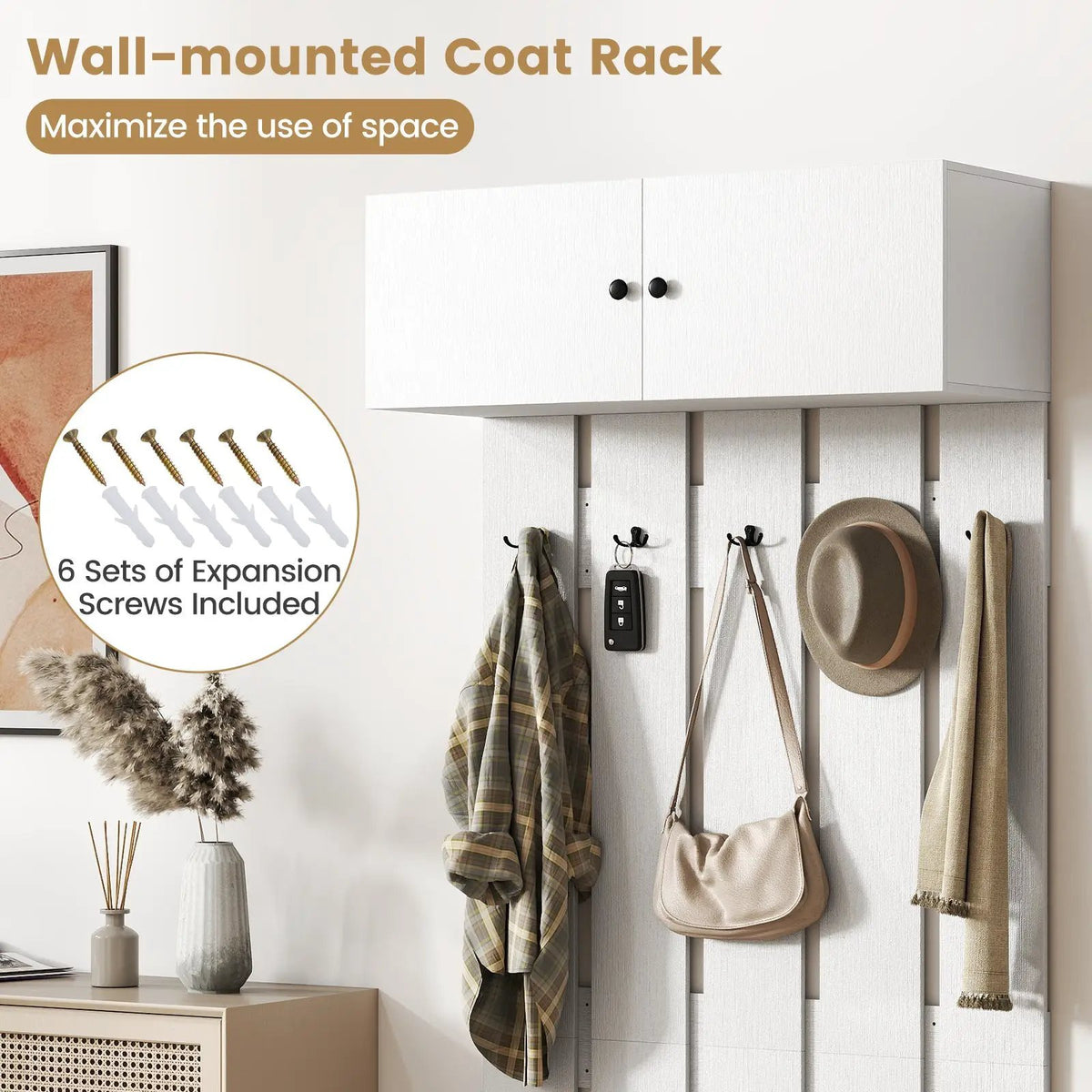 Entryway Wall Coat Rack Wall Mounted Coat Clothes Rack, photo 5 of 16
