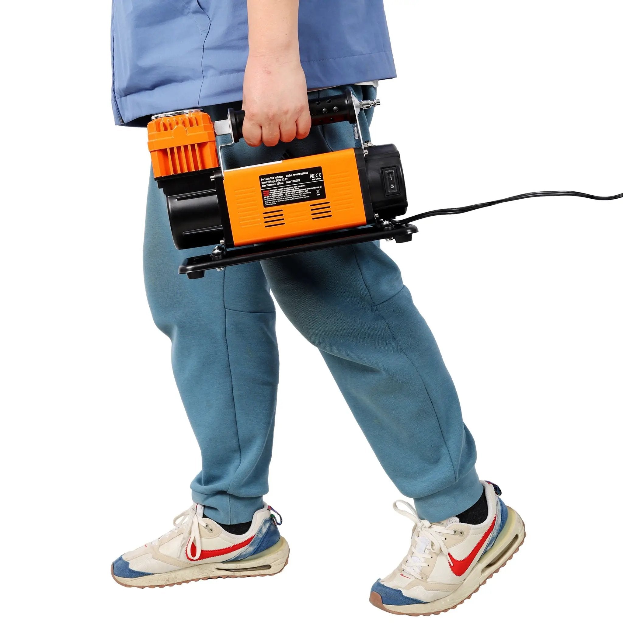 Heavy Duty 12V Air Compressor, Tire Inflator With Pressure Gauge, Compact Size - Black / Orange by HouseOfZazla