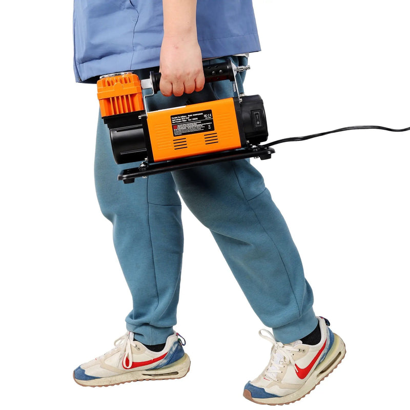 Heavy Duty 12V Air Compressor, Tire Inflator With Pressure Gauge, Compact Size - Black / Orange by HouseOfZazla