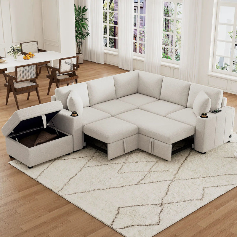 Sectional Sofa Convertible Pull-Out Sofa Bed With A Movable Storage Ottoman For Living Room by HouseOfZazla
