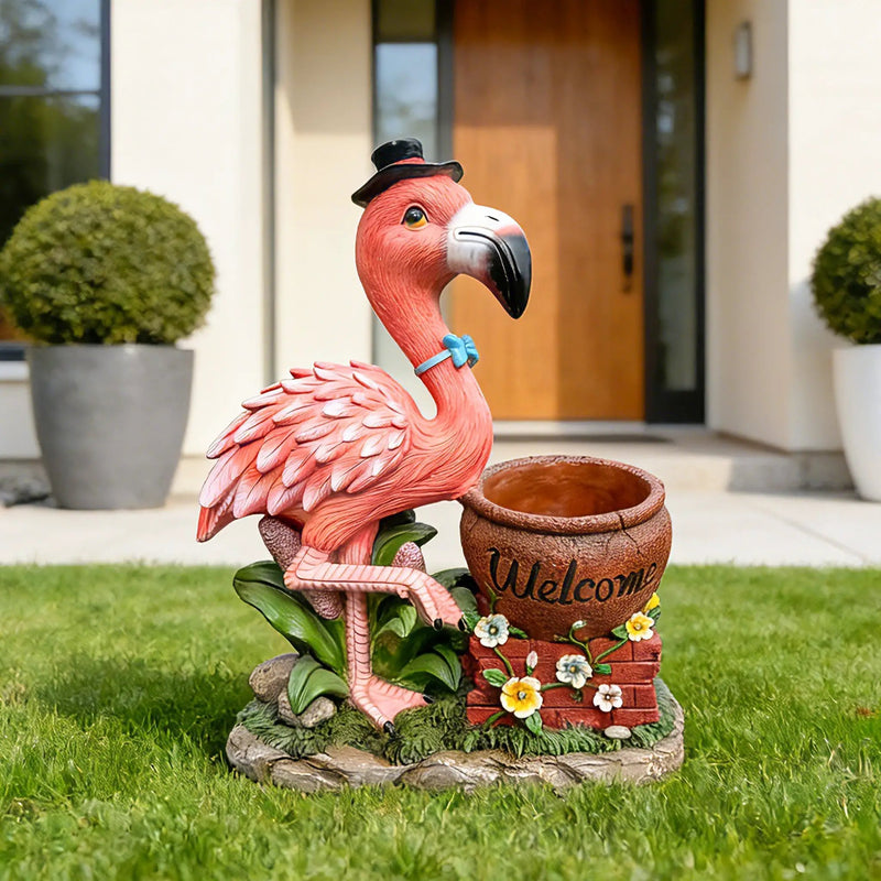 Outdoor Garden Sculpture Flamingo Flower Pot Planter by HouseOfZazla