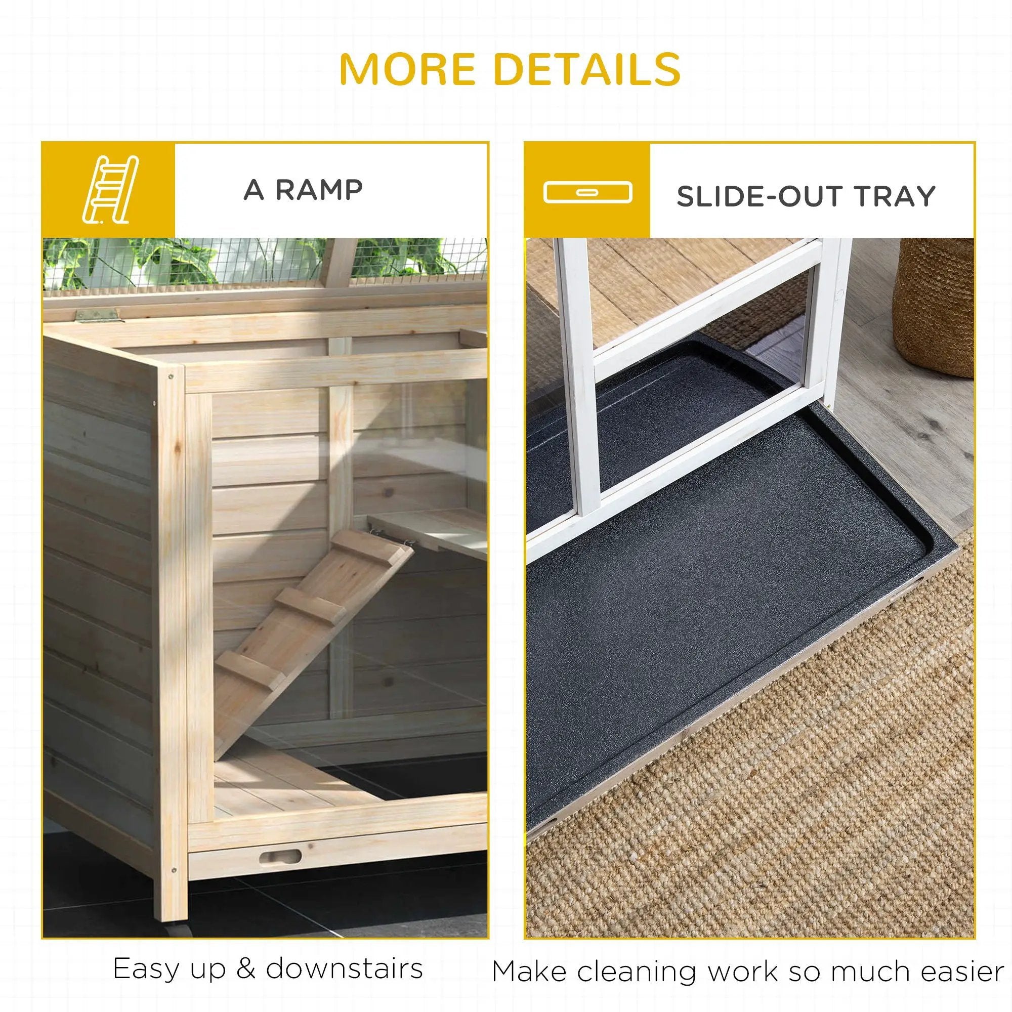 Pawhut - Indoor Rabbit Hutch With Wheels, Desk And Side Table Sized, Wood Rabbit Cage, Waterproof Small Rabbit Cage - Natural by HouseOfZazla