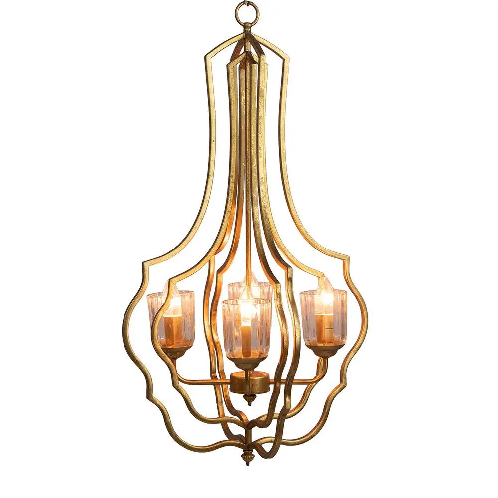 4 Light Metal Chandelier, Hanging Light Fixture With Adjustable Chain For Kitchen, Bulb Not Included - Gold by HouseOfZazla