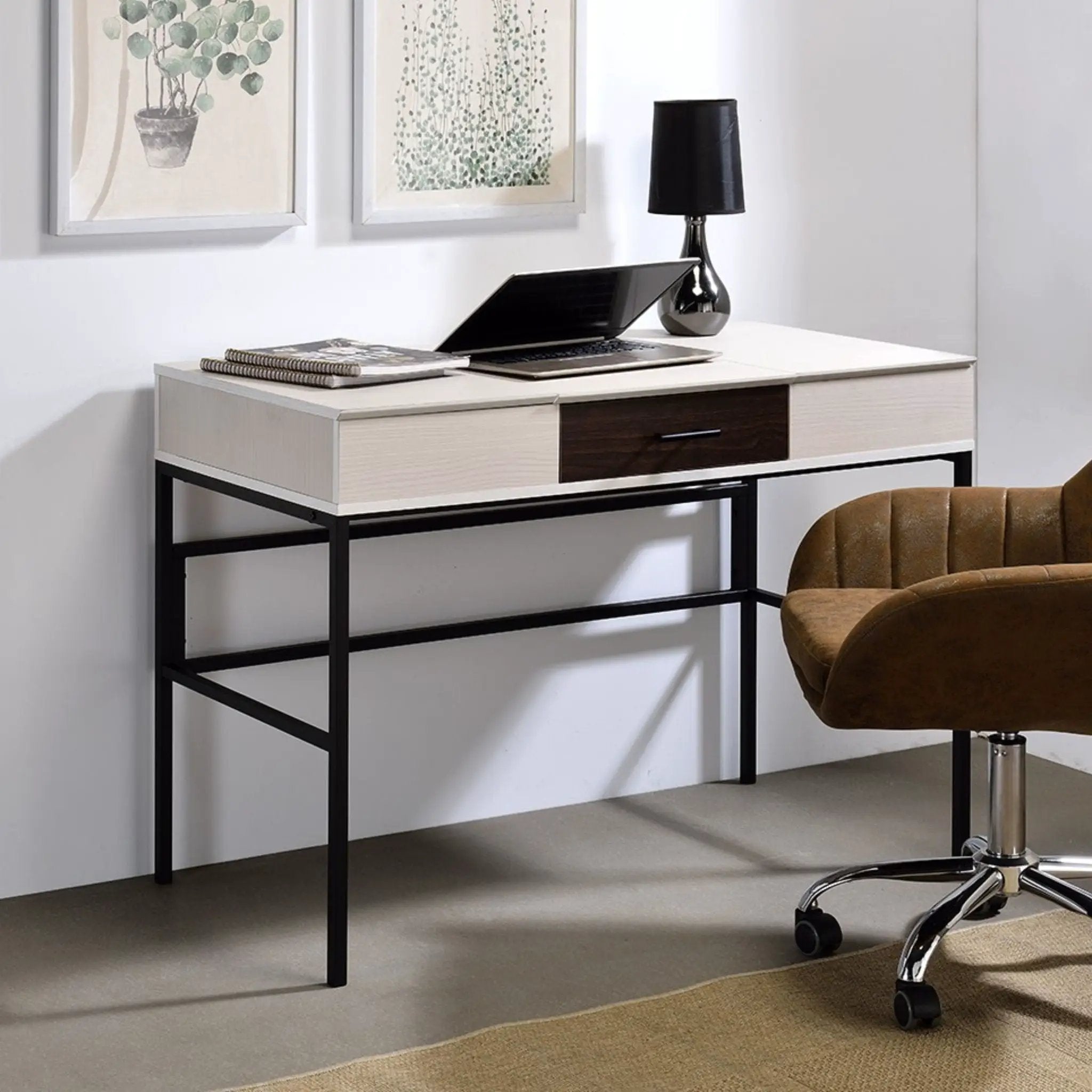 Verster - Writing Desk With USB - Black / Natural by HouseOfZazla