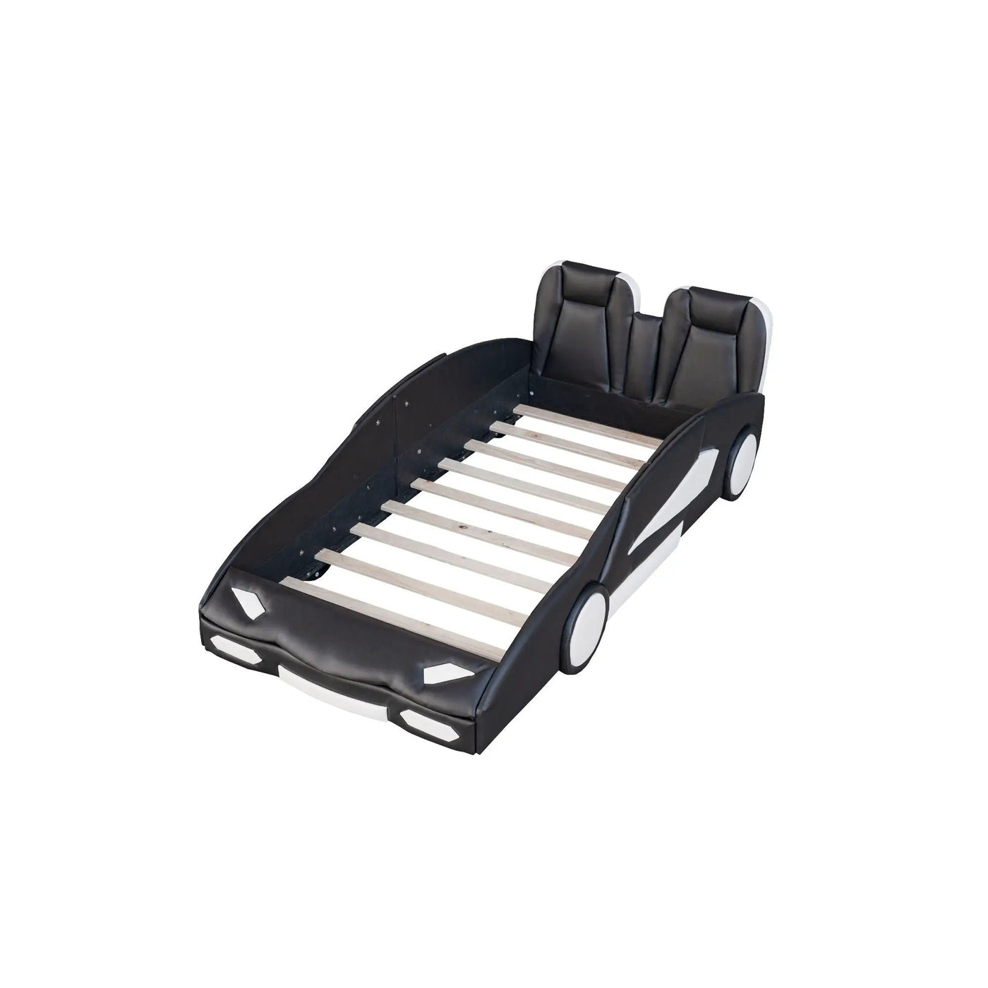 Race Car Shaped Twin Platform Bed With Wheels, Pine Wood Construction by HouseOfZazla