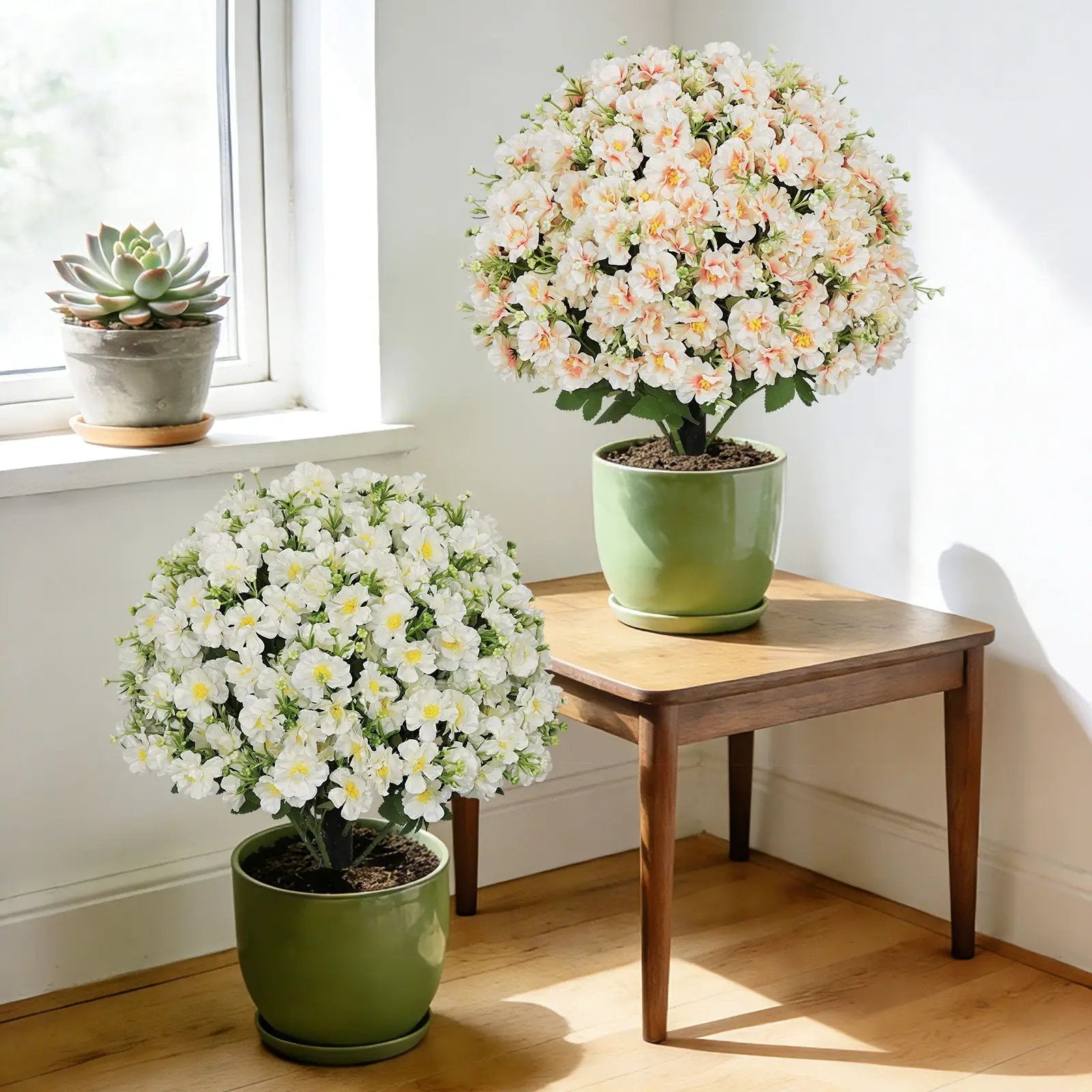 Artificial Snow Lotus Potted Plant, Artificial Floral Decor For Indoor & Outdoor Spaces - White / Pink by HouseOfZazla