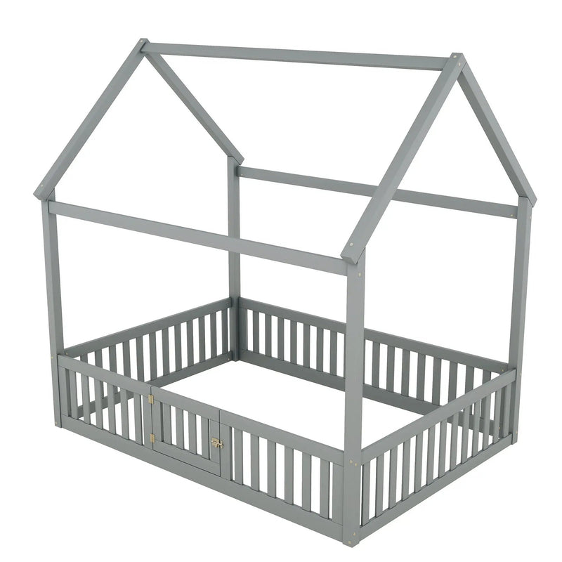 Wood House Bed With Fence And Door by Unique Piece Furniture