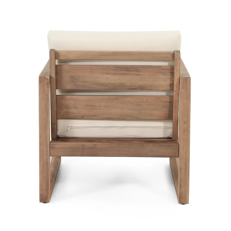 Set of 2 Outdoor Acacia Wood Patio Club Chairs with Beige Cushions by HouseOfZazla