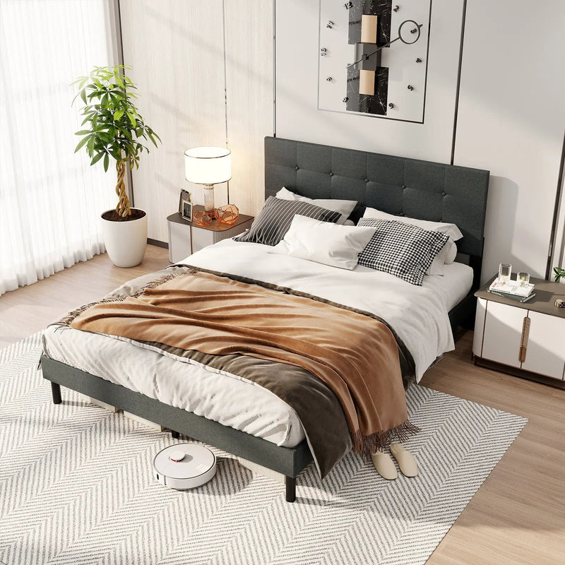 Queen Size Upholstered Bed Frame Linen Platform Bed-Dark Gray by DirectDeals