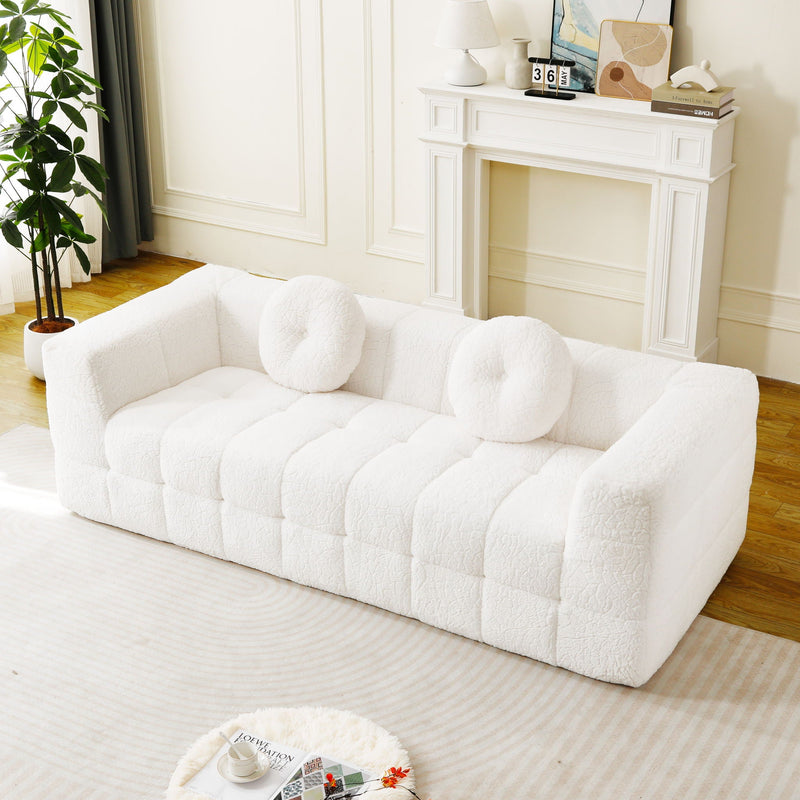 Boneless 3 Seater Sofa With Circular Throw Pillows - Beige by HouseOfZazla