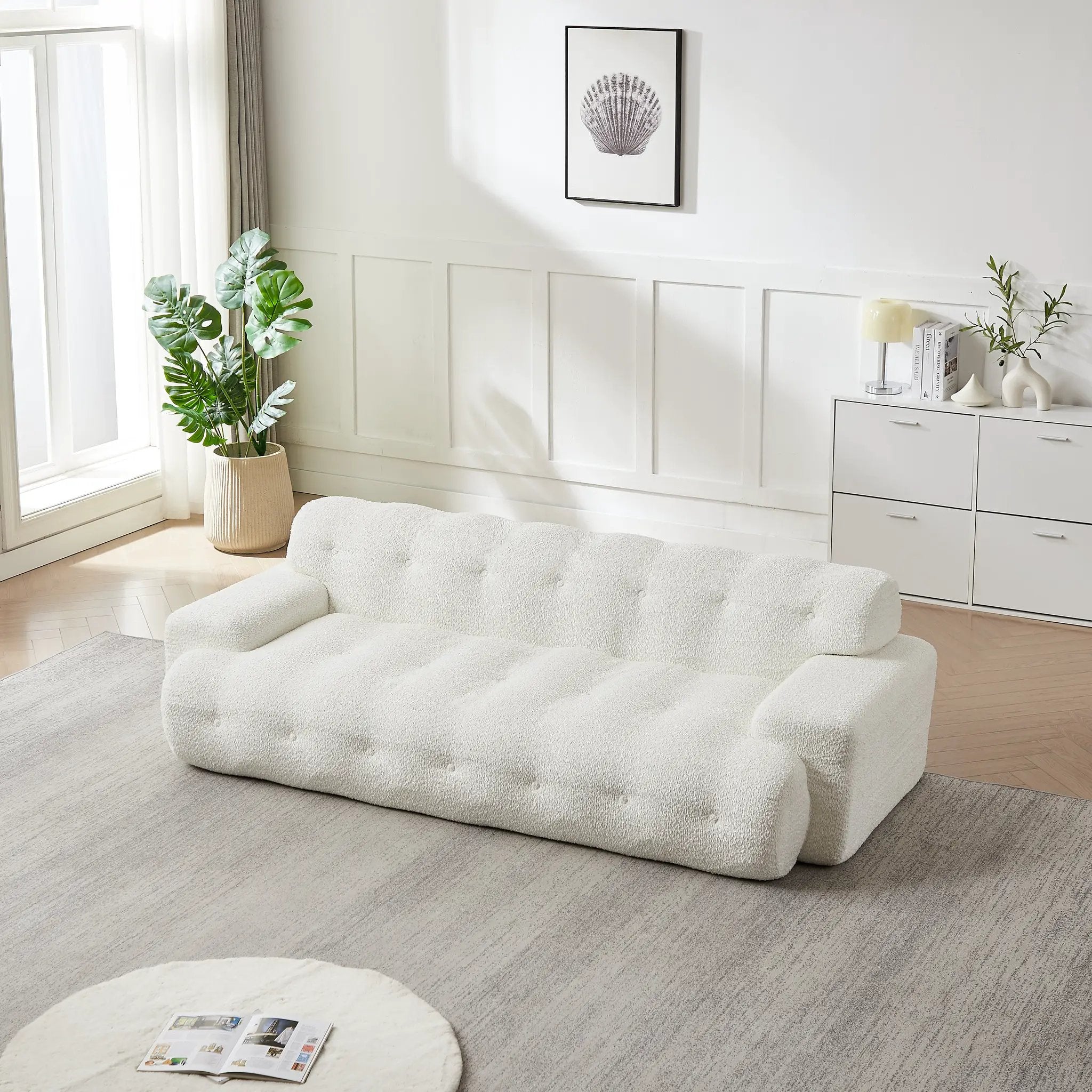 87.4-Inch Cloud Series Minimalist Button-Tufted Square Arm Three-Seater Sofa by HouseOfZazla
