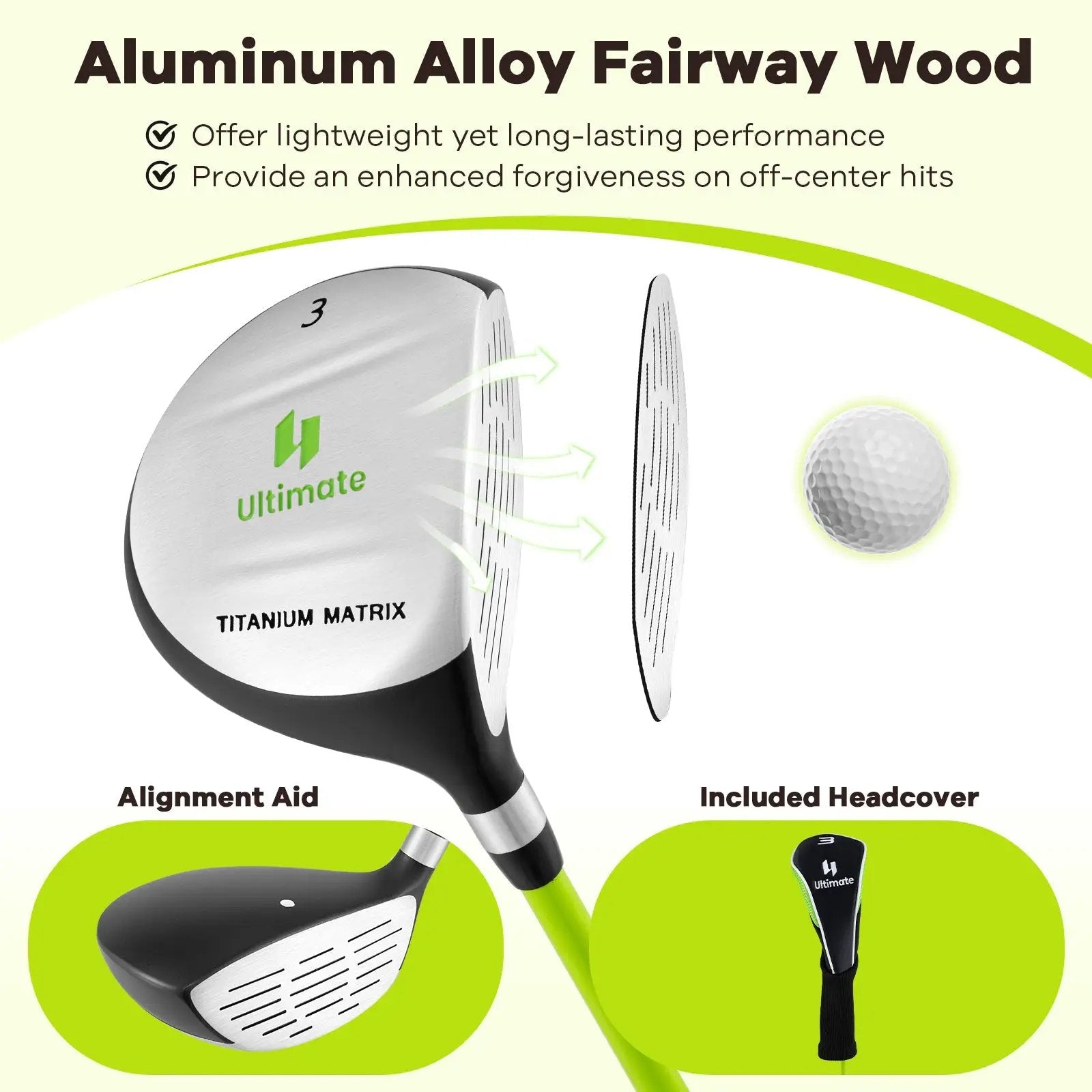 34 Inch 165CC Junior #3 Fairway Wood Golf Club with Fiberglass Shaft for Kids Ages 8-10 by DirectDeals