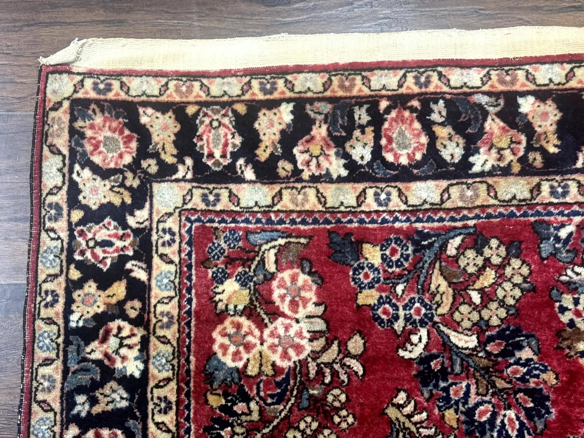 Antique Persian Sarouk Rug 4x7, Floral, Red 1920s Persian Wool Carpet by Jewel Rugs