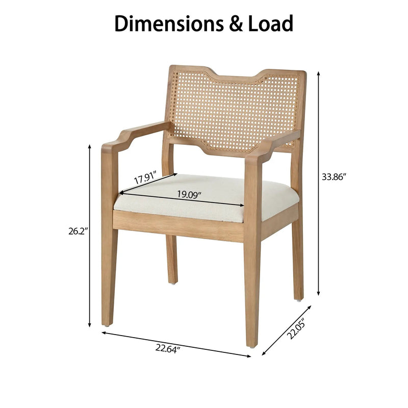 Farmhouse Dining Chairs Set of 2 with Upholstered Seats and Rattan Backrest by HouseOfZazla