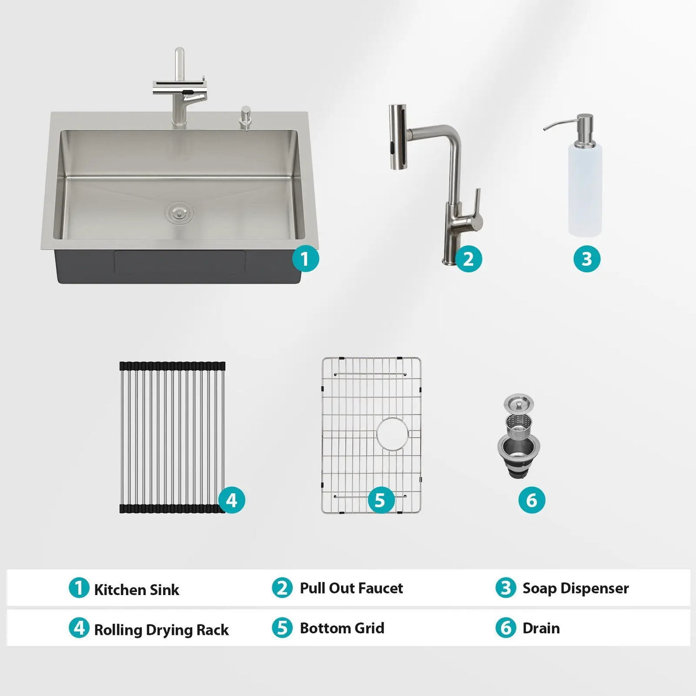 Drop-In Kitchen Sink With Pull-Out Faucet And Soap Dispenser by HouseOfZazla