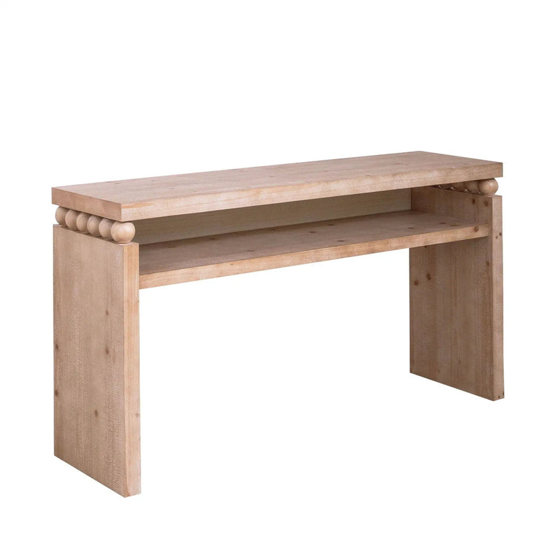 Modern Rustic Console Table, Wood Entryway Table With Shelf & Decorative Bead Detail - Natural by HouseOfZazla