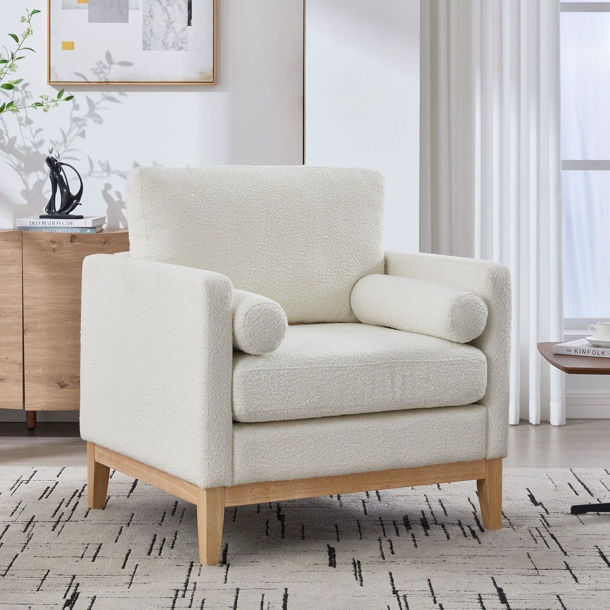 Wide Modern Performance Accent Chair With Natural Legs by HouseOfZazla