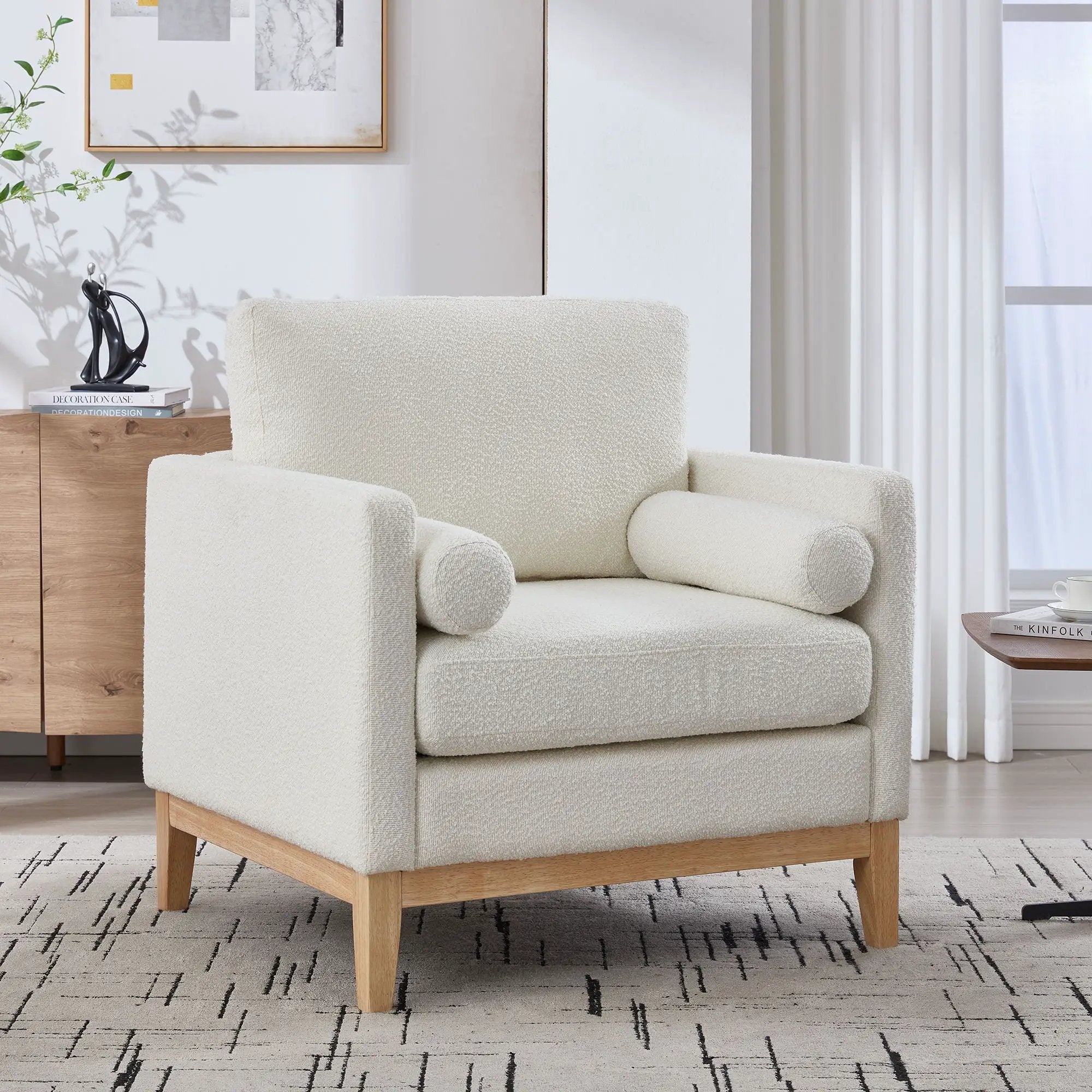 Wide Modern Performance Accent Chair With Natural Legs by Unique Piece Furniture