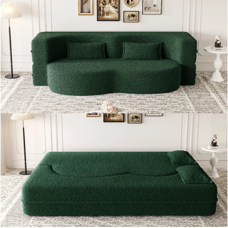 Modern Floor Sofa With Two Pillows Convertible Teddy Fabric Foam Filled Bed by HouseOfZazla