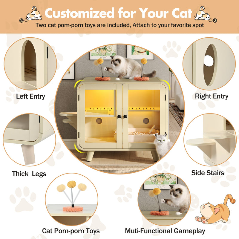 Cat Hidden Litter Box Enclosure with RGB LED Light and Glass Doors by HouseOfZazla