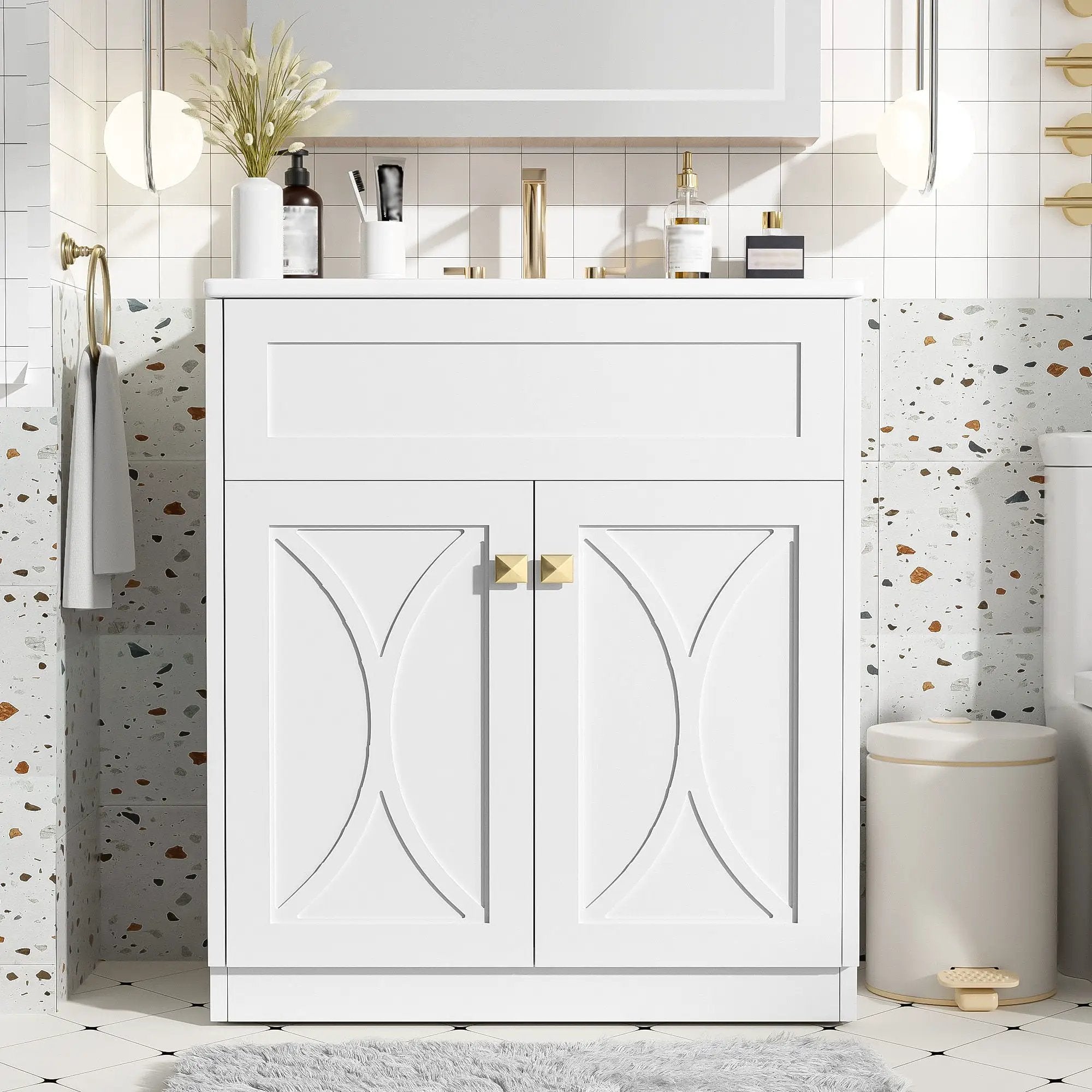 Bathroom Vanity With Sink, Freestanding Storage Cabinet With Handles, Soft Closing Doors by Unique Piece Furniture