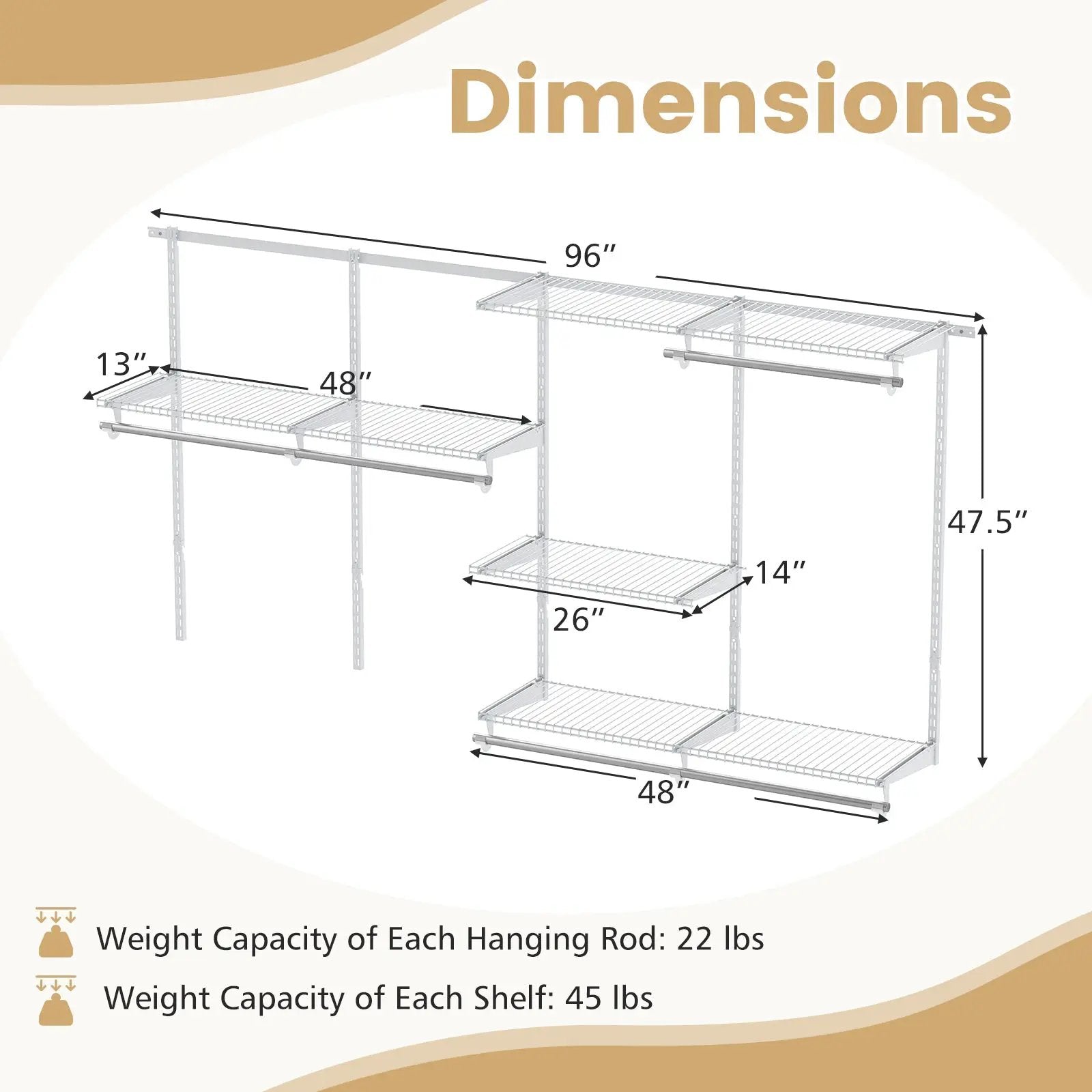 Closet System 4-8 FT Wall-Mounted Closet Shelves and Rod by DirectDeals
