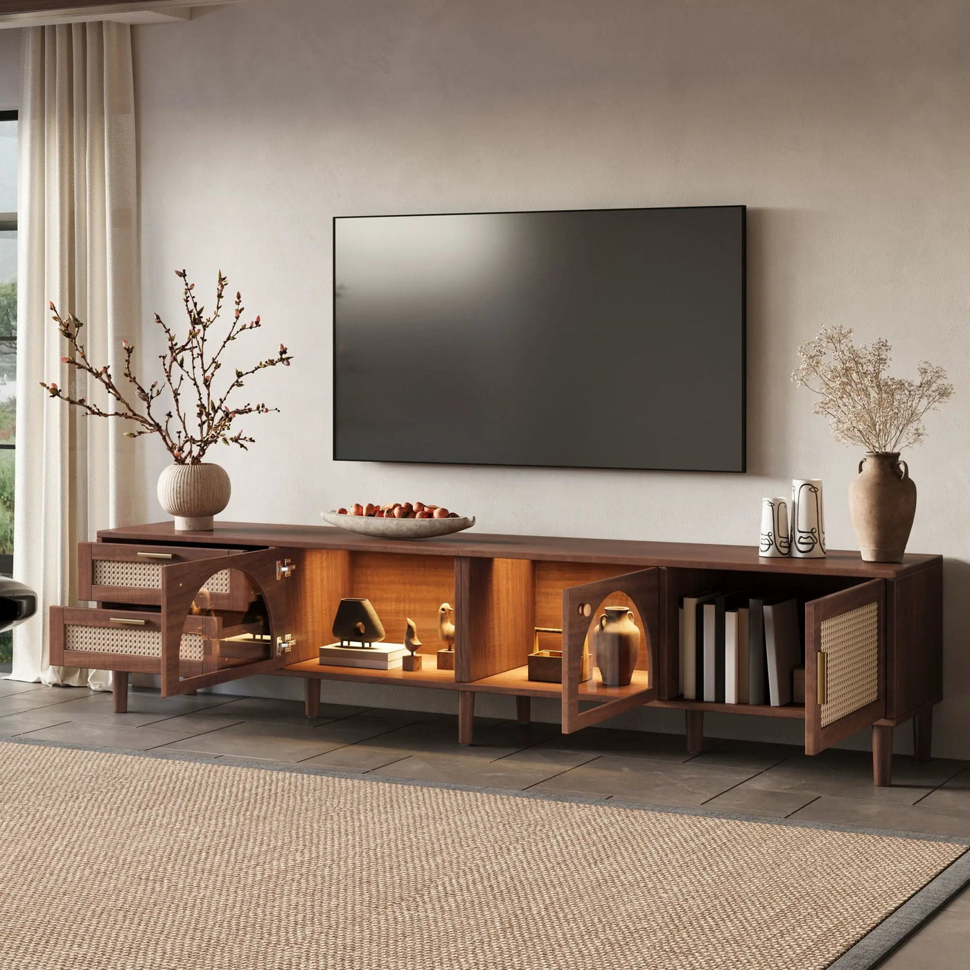 TV Stand With App-Controlled LED Lights, 2 Drawers & Door Storage by Unique Piece Furniture