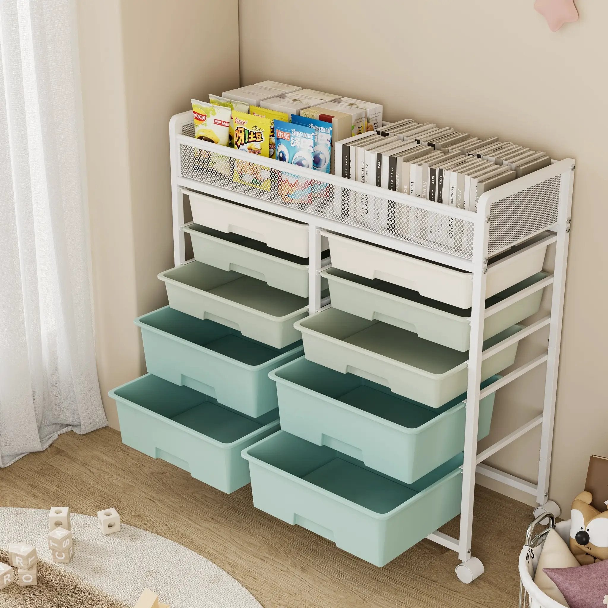 White Large Capacity 2-Row 10-Drawer Rolling Storage Cart by HouseOfZazla