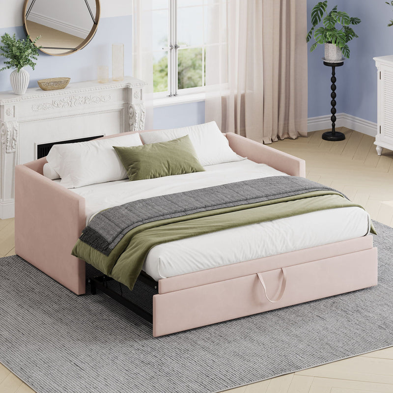 Daybed With Pop Up Trundle, Upholstered Sofa Bed by HouseOfZazla
