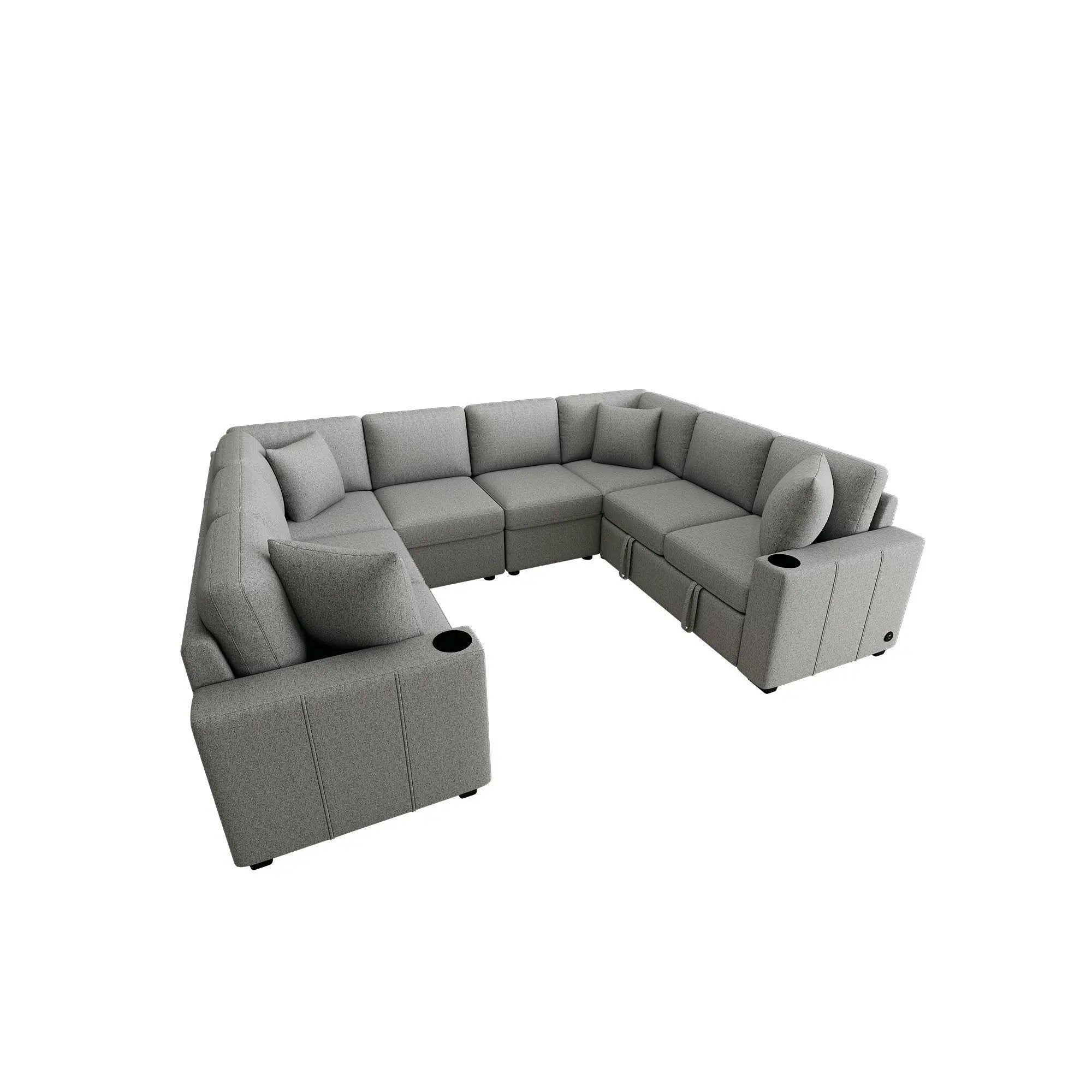 Modern U-Shaped Sectional Sofa Convertible Pull-Out Sofa Bed With USB Ports And Cup Holders by Unique Piece Furniture