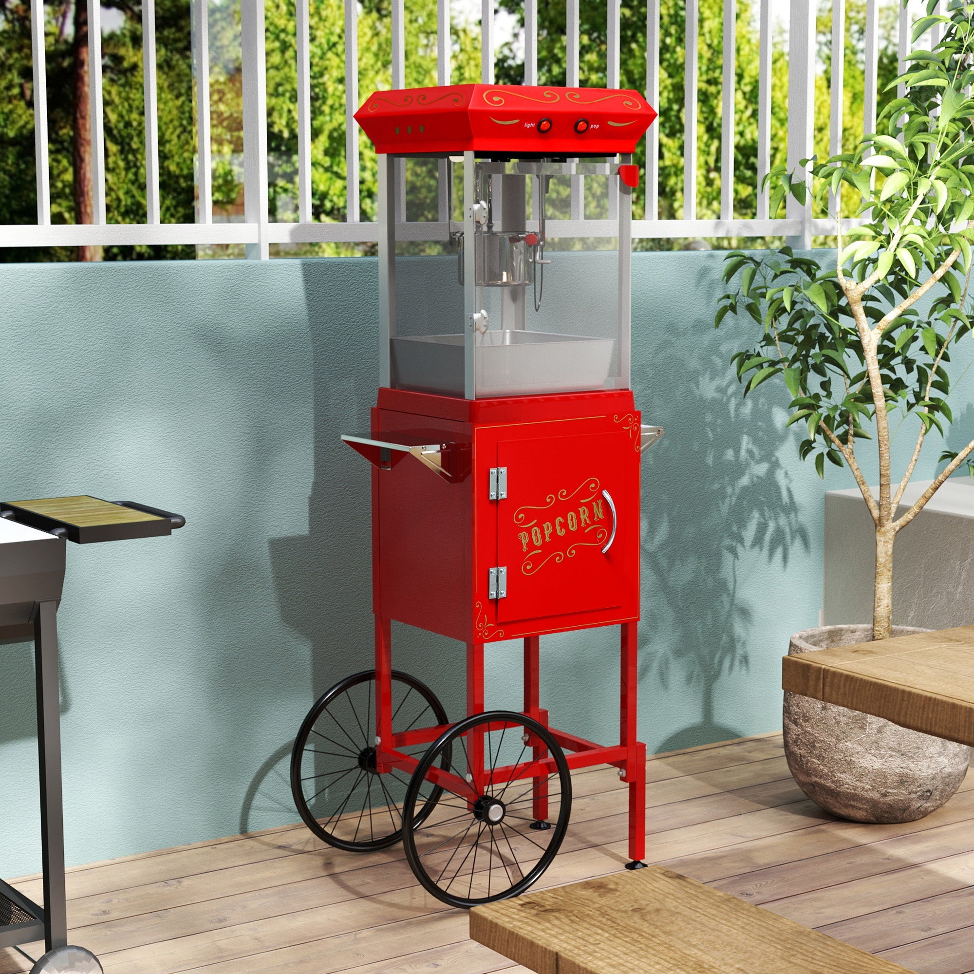Popcorn Machine with Cart, 6 Oz Stainless Steel Pot by HouseOfZazla