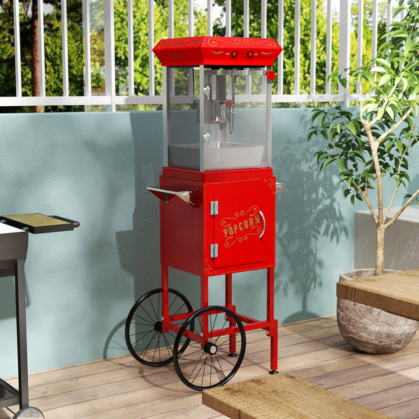 Popcorn Machine with Cart, 6 Oz Stainless Steel Pot