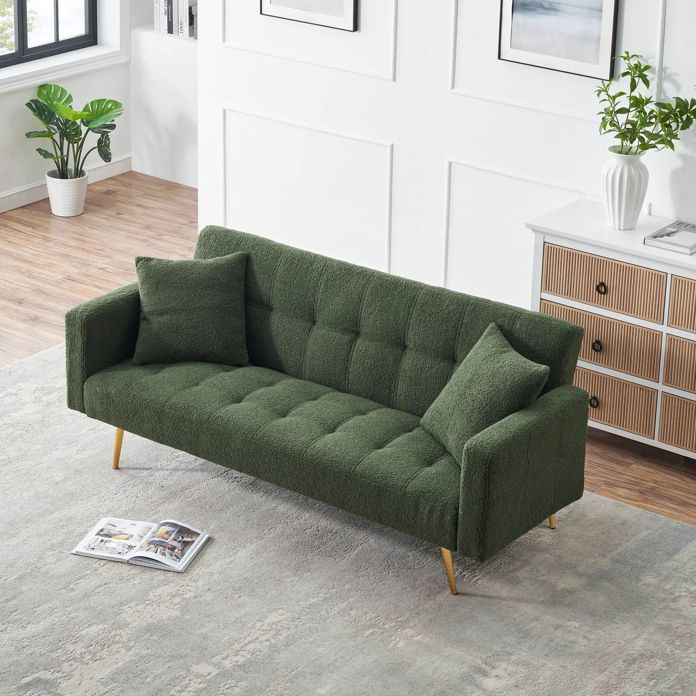 Teddy Fleece Sofa Bed With Luxurious Throw Pillows by Unique Piece Furniture