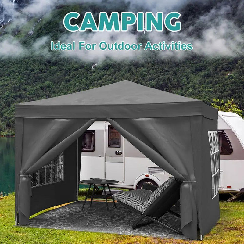 10'X10' Folding Canopy With 4 Removable Sidewalls Outdoor Event Shelter UPF 50+ Gazebo Portable Tents For Parties Beach Camping Wedding Ez Pop Up Canopy 4 Pieces Weight Bag + Carry Bag by Unique Piece Furniture