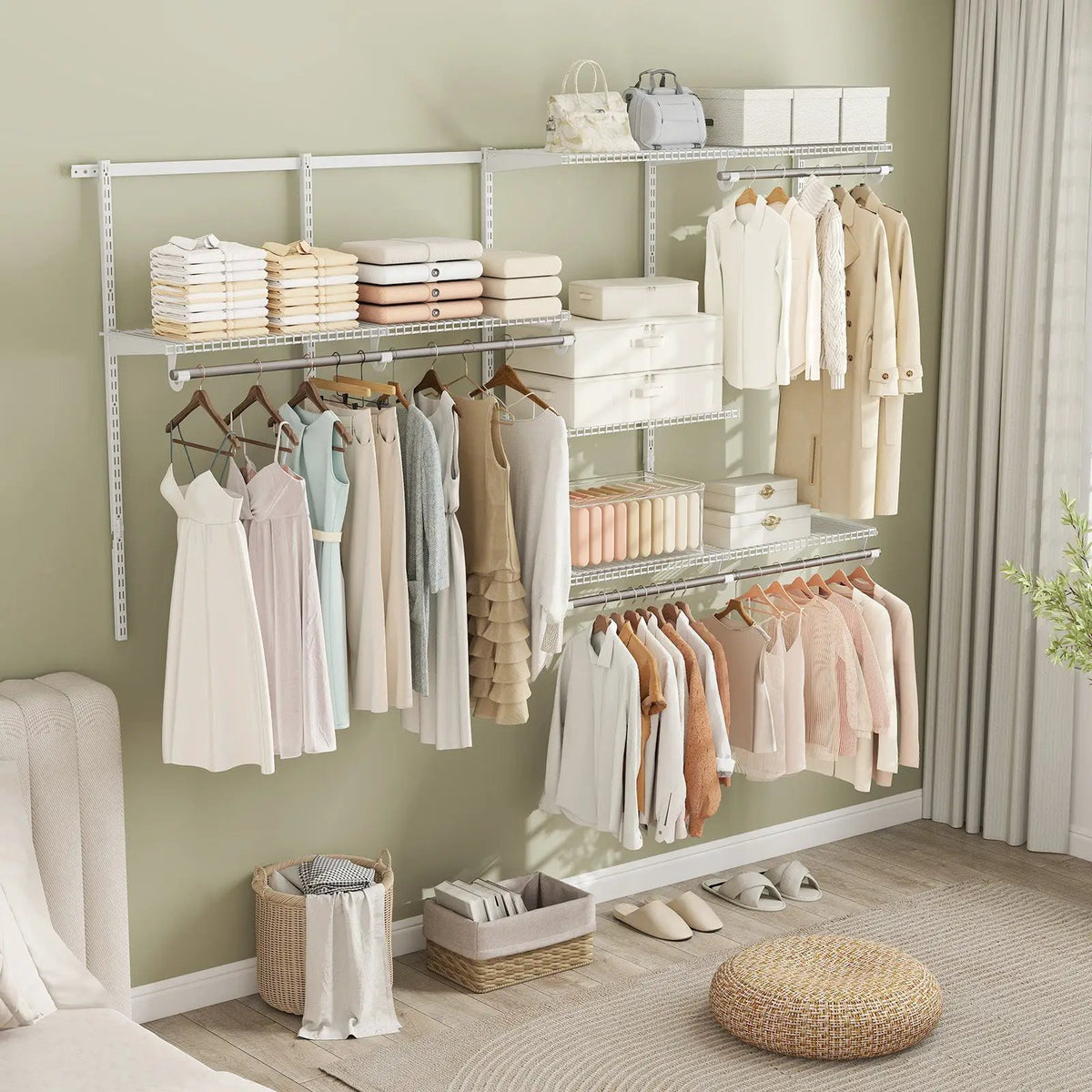 Closet System 4-8 FT Wall-Mounted Closet Shelves and Rod, photo 11 of 16