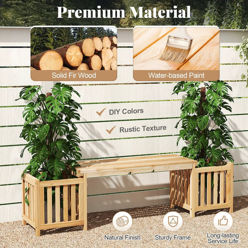 Patio Wooden Bench with Planter 2 Person Patio Bench-Natural by DirectDeals
