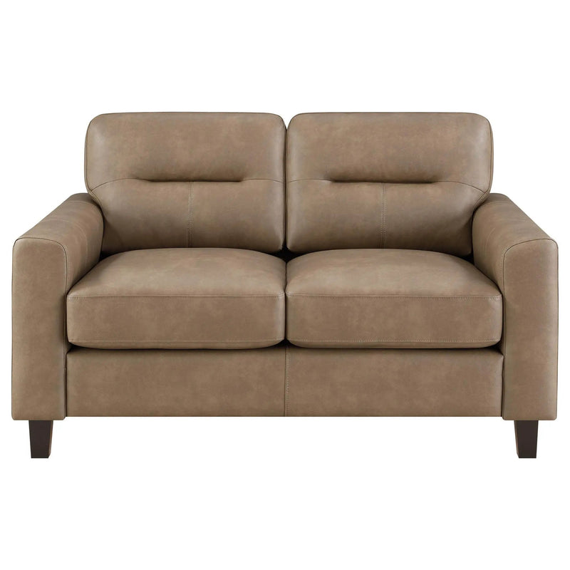 Scotland Faux Leather Upholstered Track Arm Loveseat Brown by Unique Piece Furniture