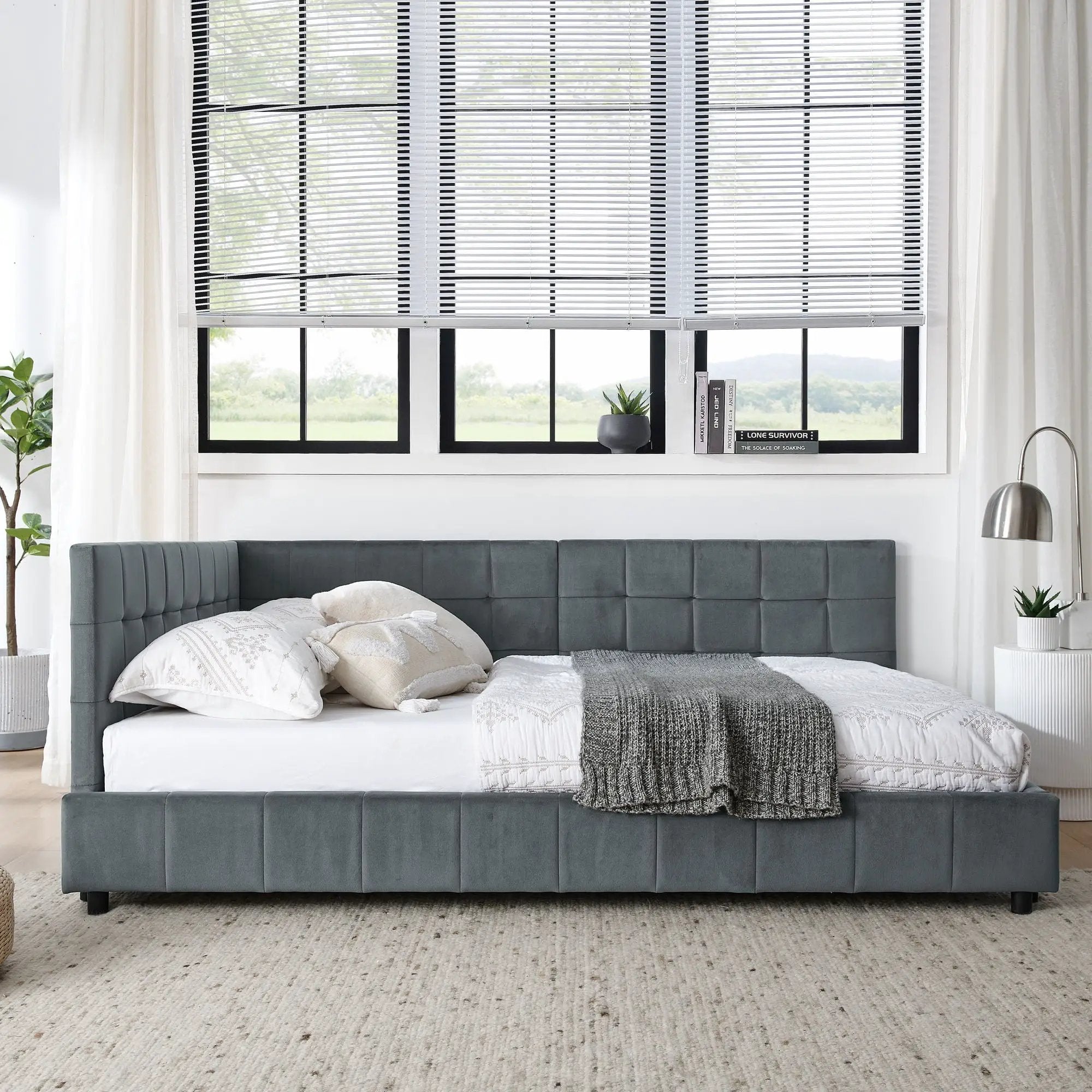 Mid-Century Storage Upholstered Tufted Bed Frame With Backrest And Armrests by Unique Piece Furniture