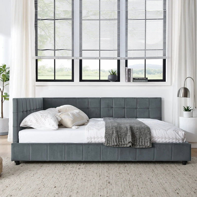 Mid-Century Storage Upholstered Tufted Bed Frame With Backrest And Armrests by Unique Piece Furniture