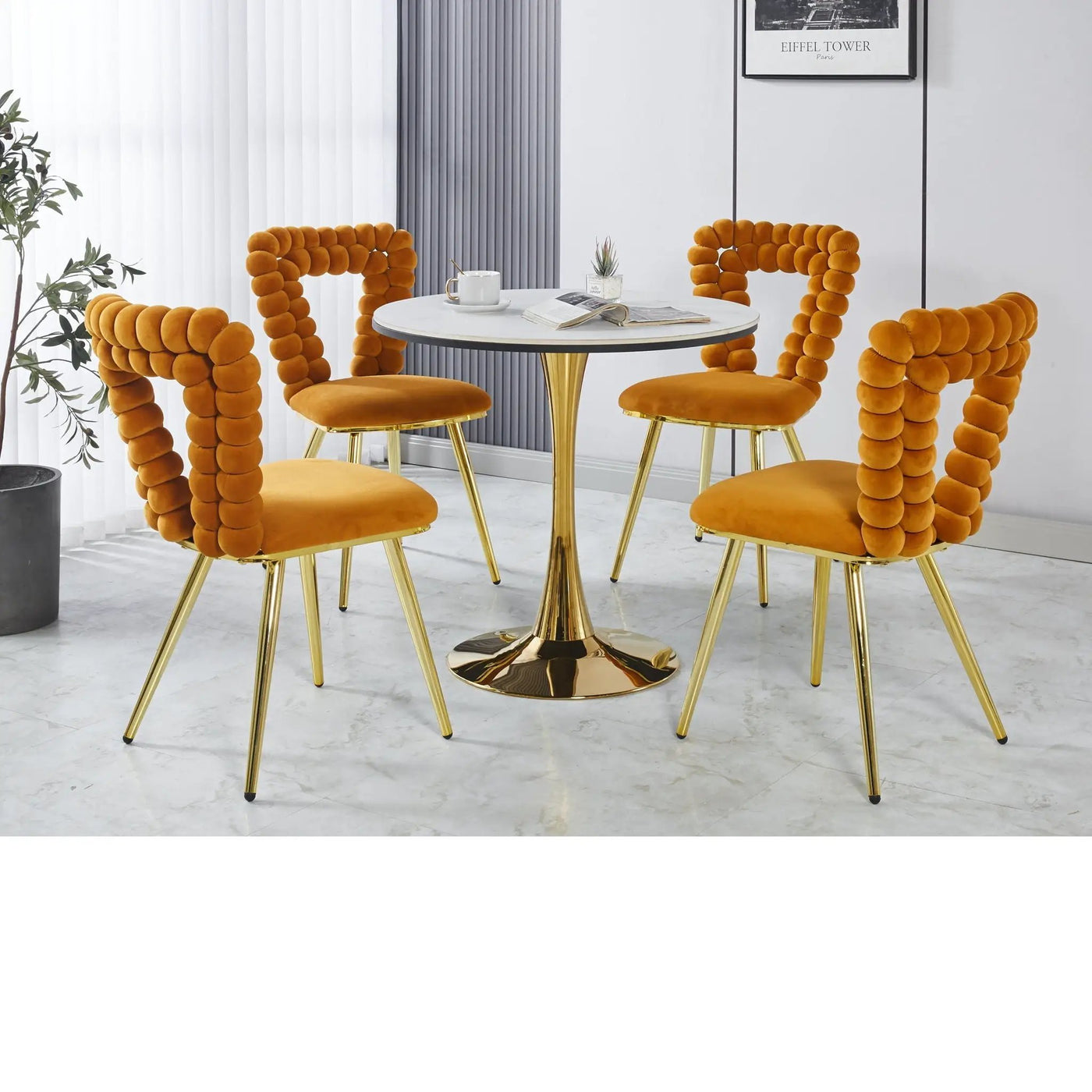 Modern Chair With Iron Tube Legs, Soft Cushions And Comfortable Backrest, Suitable For Dining Room, Living Room, Cafe, Hairball Back by HouseOfZazla